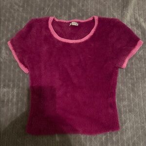 Free People Fuzzy Magenta and Pink Top